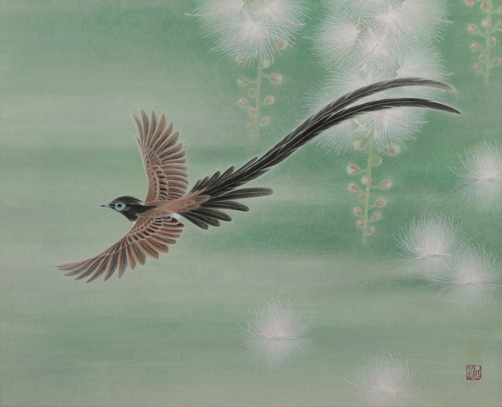 大森　正哉　　蕗の薹と鳥 日本の四季と鳥たちの神秘！大森正哉の日本画展が阪神梅田本店で