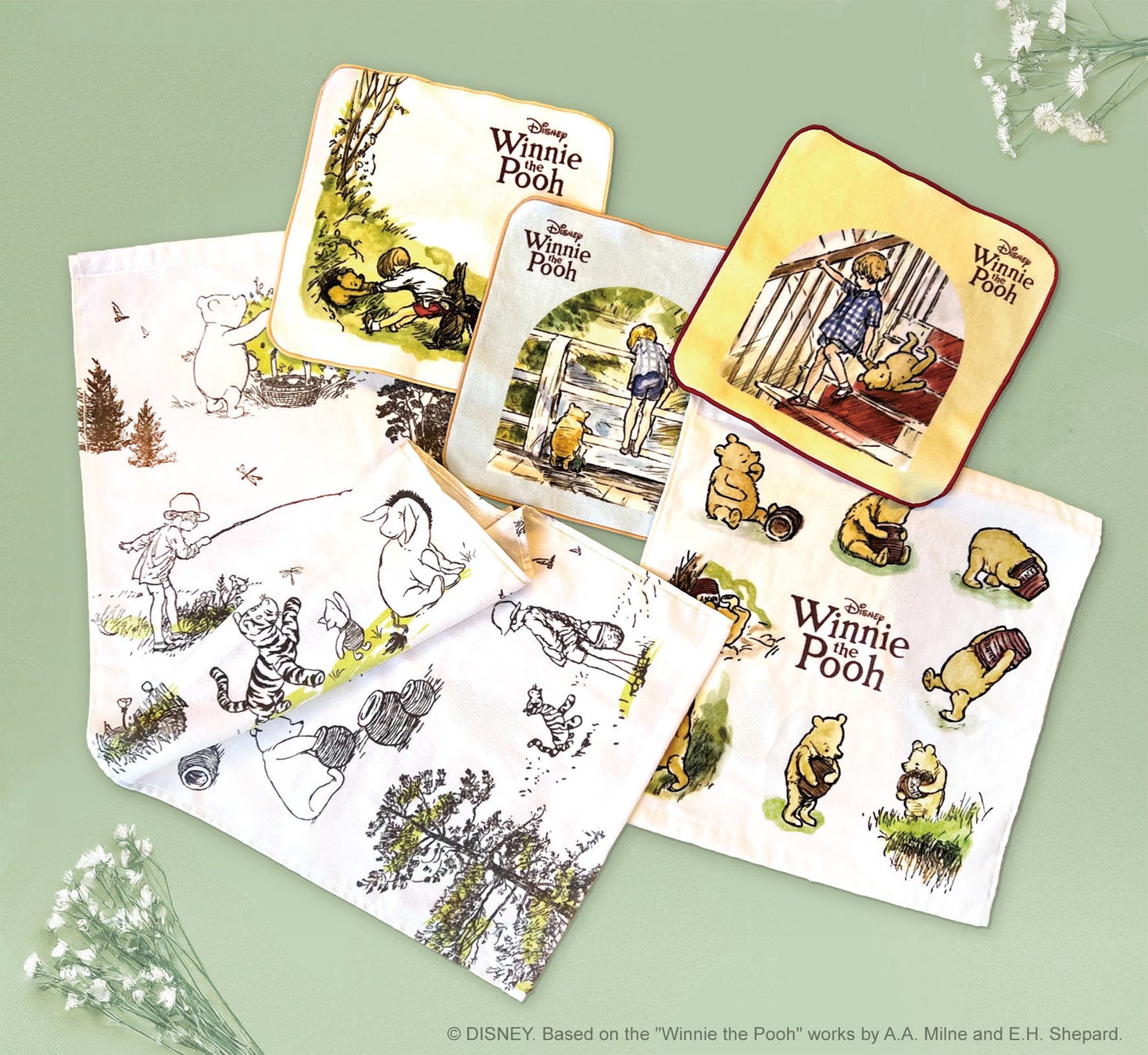 クマのプーさん100周年、シェパード挿絵のオリジナルタオル5種新発売